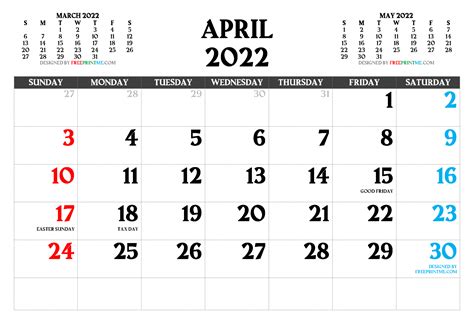 Calendar April 2022 Printable